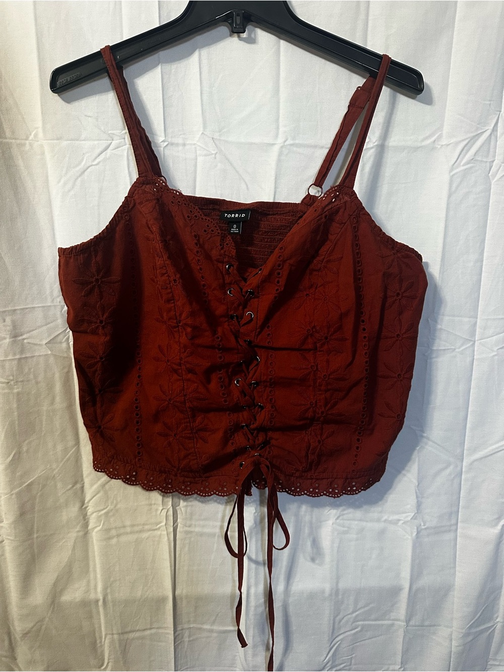 torrid Lace-Up Eyelet Embroidered Cami in Brown
